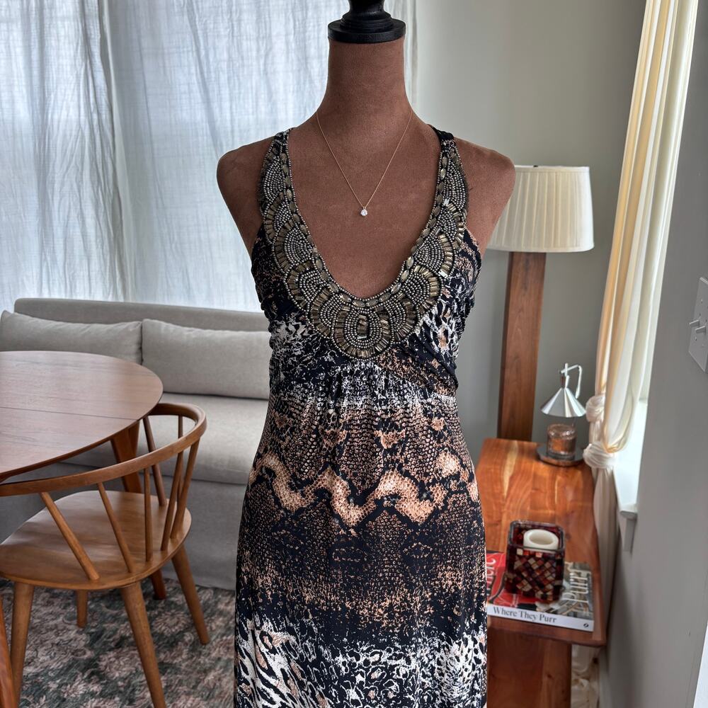 Venus Beaded Halter Maxi Dress Animal Snake Print 2010s Beach Boho Summer Small - Picture 11 of 16